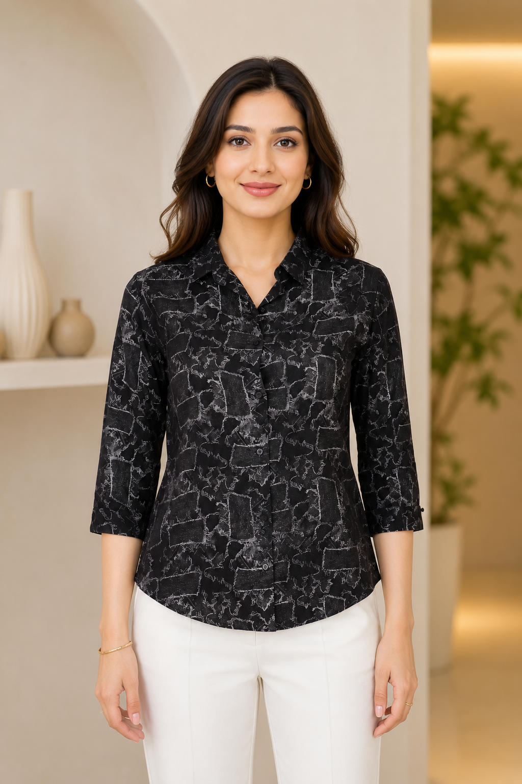 26465 Women’s Imported Black Abstract Print Shirt Top 26465-268-BLK