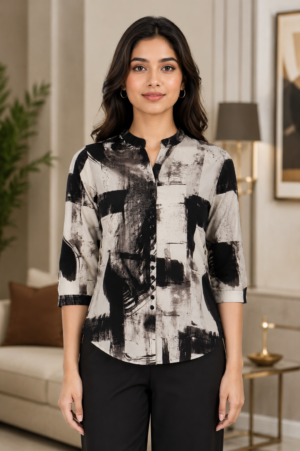 445PT Women's Imported Abstract Print Designer Top 445PT-427-GRY