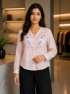 M38 Women's Imported Floral Embroidered Top – Blush Pink M38-406-B.PNK