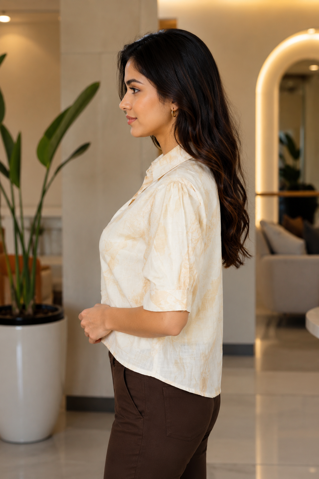625PR Imported Fabric Women's Printed Casual Shirt Top 625PR-451-BTR - Image 3