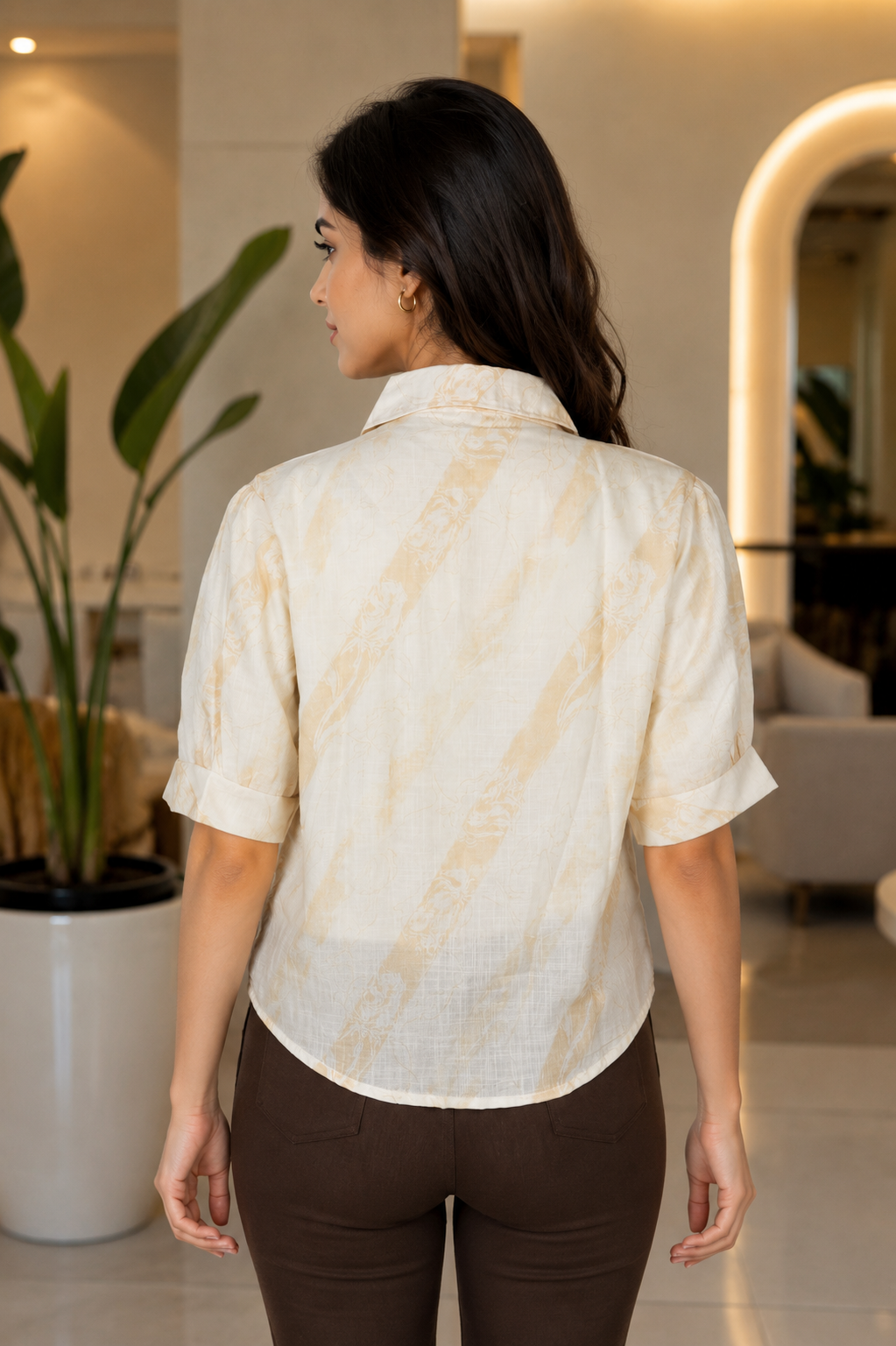 625PR Imported Fabric Women's Printed Casual Shirt Top 625PR-451-BTR - Image 2