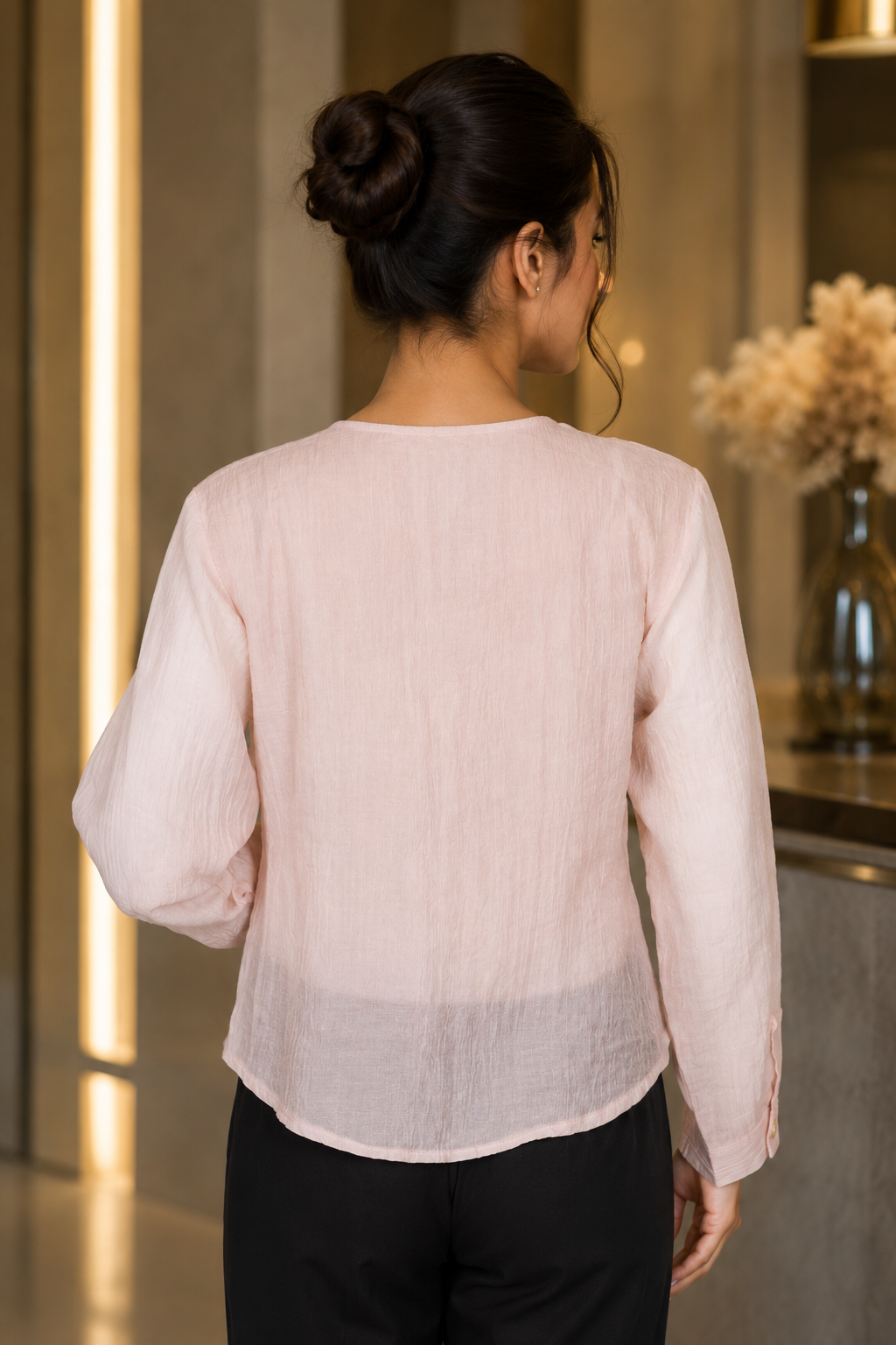 M38 Women's Imported Floral Embroidered Top – Blush Pink M38-406-B.PNK - Image 3