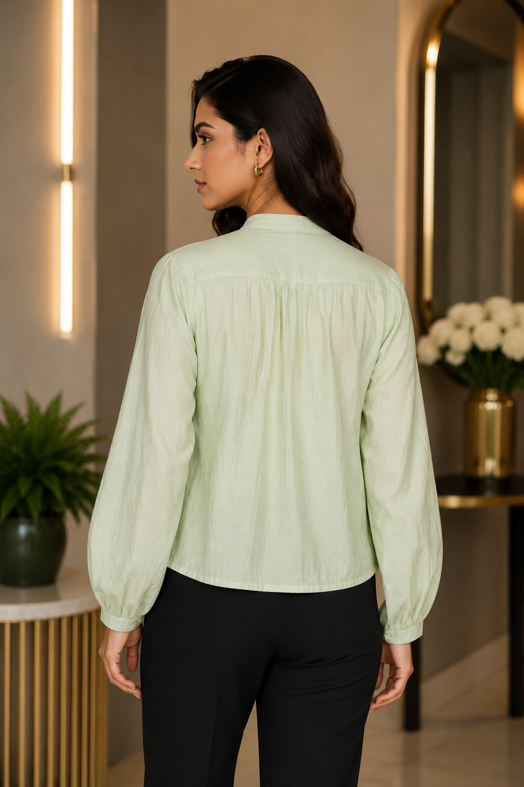 M18 Women's Imported Embroidered Peplum Top – Mint Green M18-406-PST - Image 4