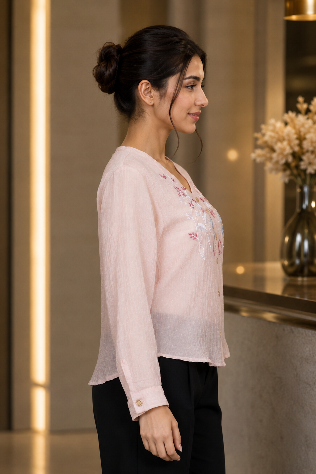 M38 Women's Imported Floral Embroidered Top – Blush Pink M38-406-B.PNK - Image 2