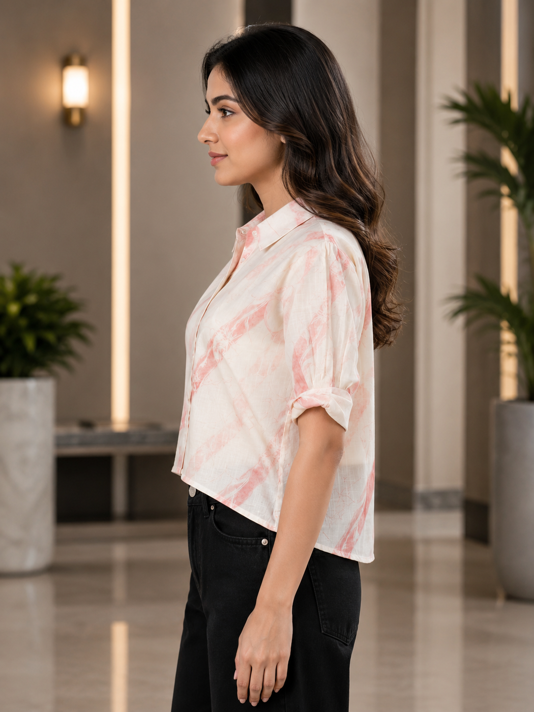 625PR Elegant Blush Marble Print Imported Shirt Top 625PR-451-PCH - Image 4