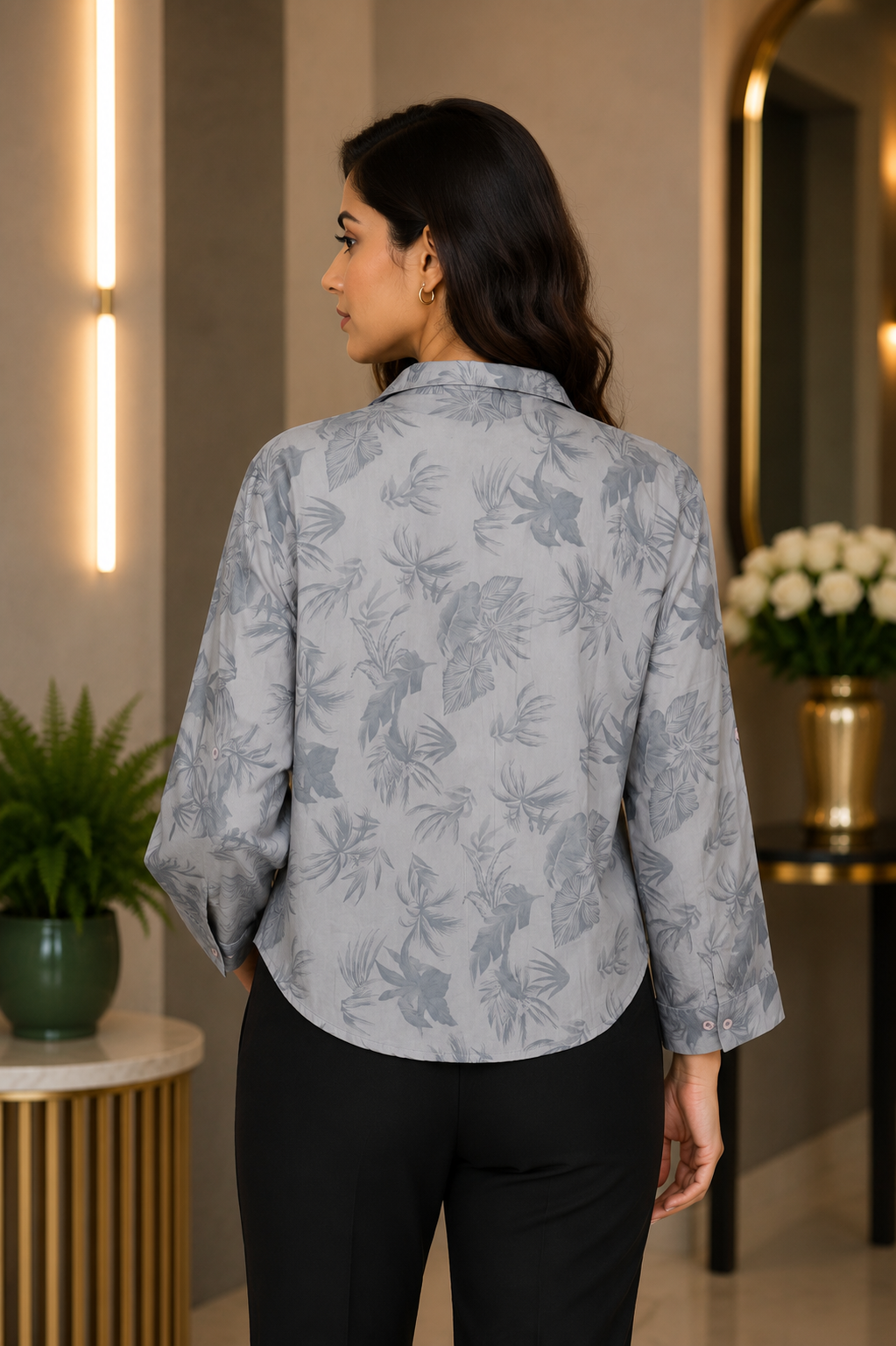 MF51 Women's Imported Floral Print Shirt – Steel Grey MF51-60-GRY - Image 3