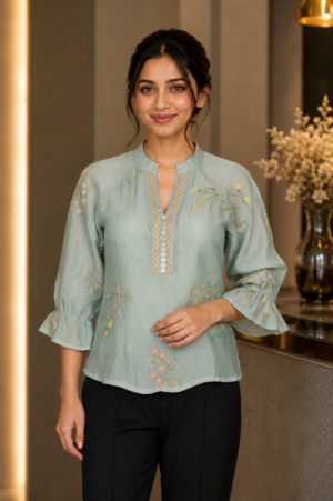 NG06 Women's Imported Floral Embroidered Top – Sage Green NG06-441-C GRN