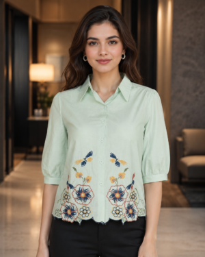NG08 Women's Imported Floral Embroidered Shirt – Mint Green NG08-441-C GRN