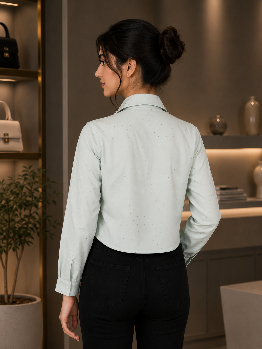 725 Elegant Embroidered Imported Fabric Women's Shirt 725-24-NGRN - Image 4