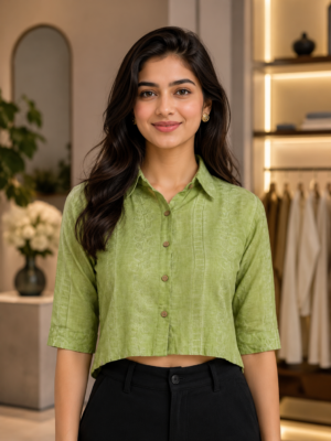 R10 Women's Imported Embroidered Crop Shirt – Olive Green R10-76-GRN