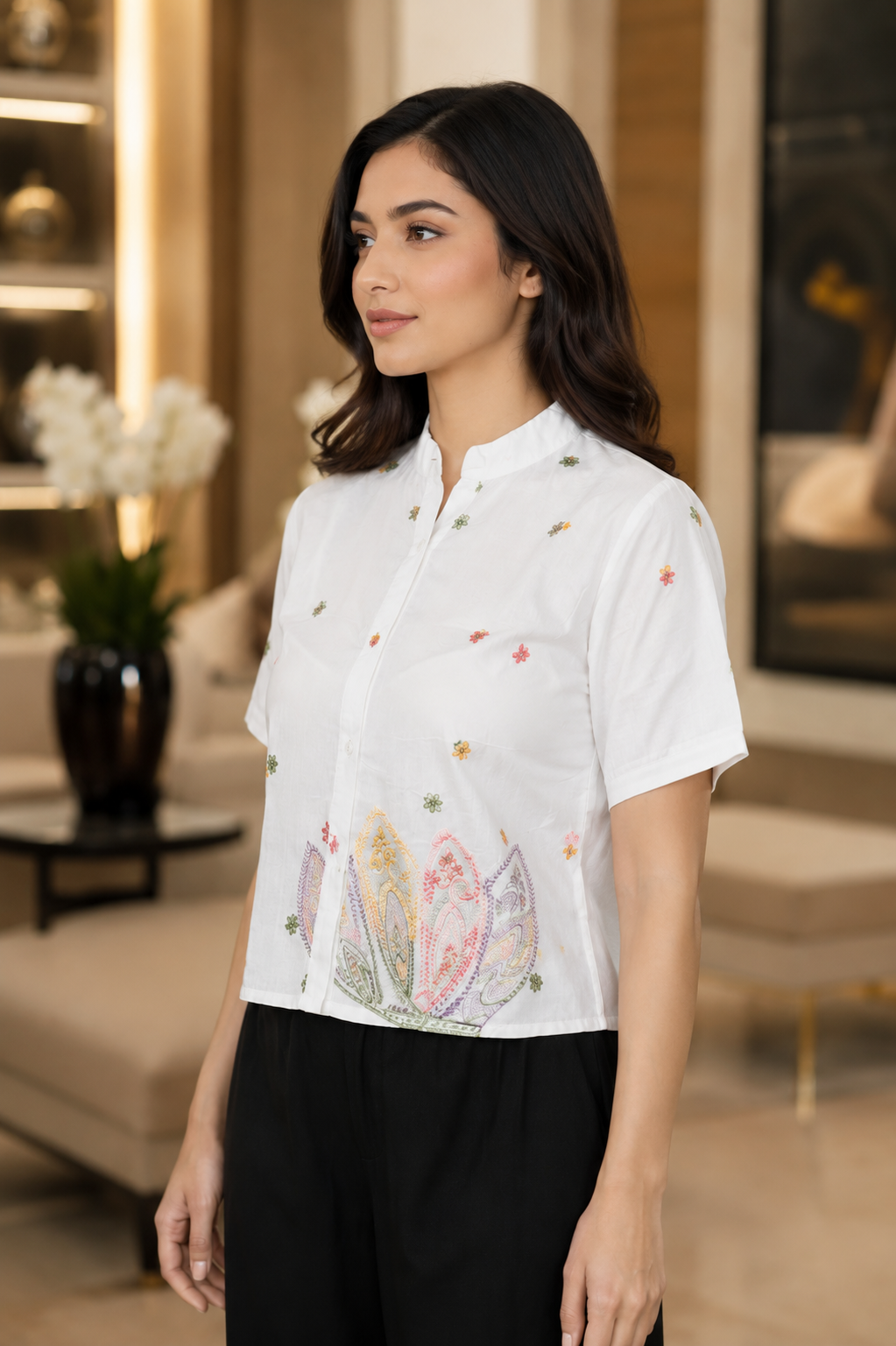 R6 Women's Imported Printed Shirt – Classic White R6-76-WHT - Image 4