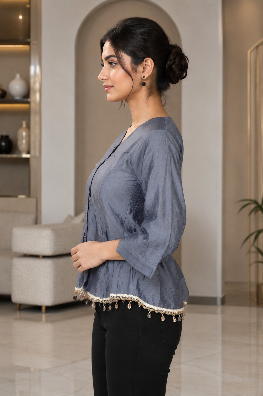 1118 Elegant Imported Fabric Women's Designer Top 1118-268-LGRY - Image 2