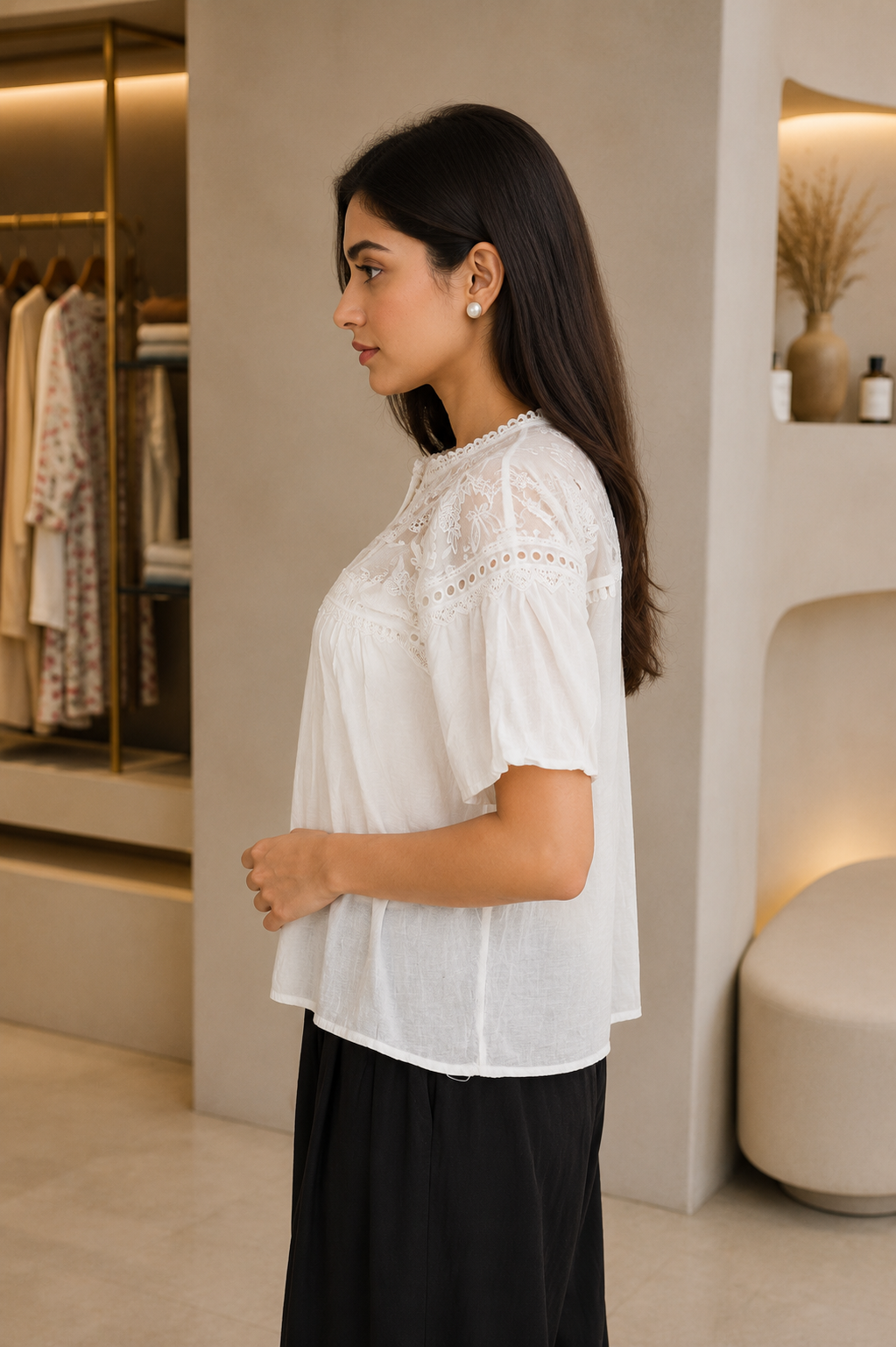 RE017 Women's Imported Lace Embroidered Top – Classic White RE017-76-WHT - Image 4