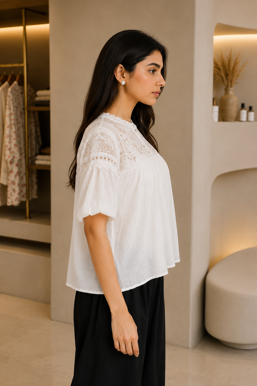 RE017 Women's Imported Lace Embroidered Top – Classic White RE017-76-WHT - Image 2