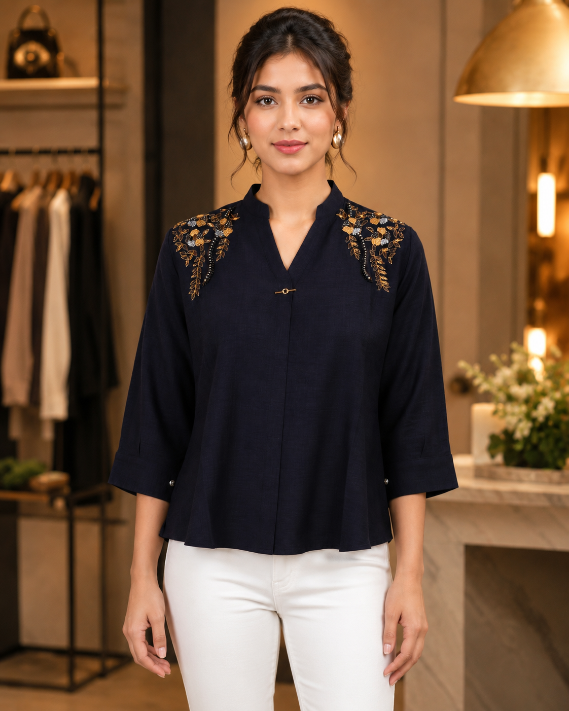 4027EM Elegant Midnight Embroidered Top 4027EM-214-NVY