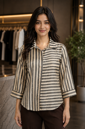 5005EM Elegant Dual Stripe Imported Top 5005EM-214-CRM