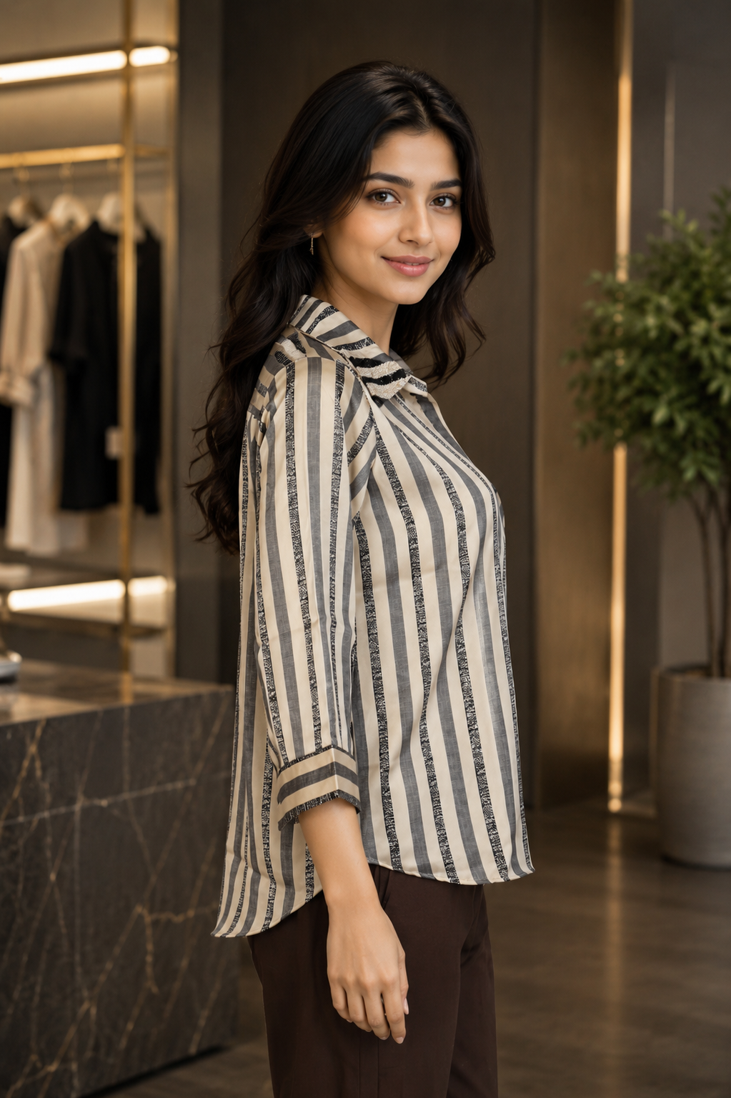 5005EM Elegant Dual Stripe Imported Top 5005EM-214-CRM - Image 4