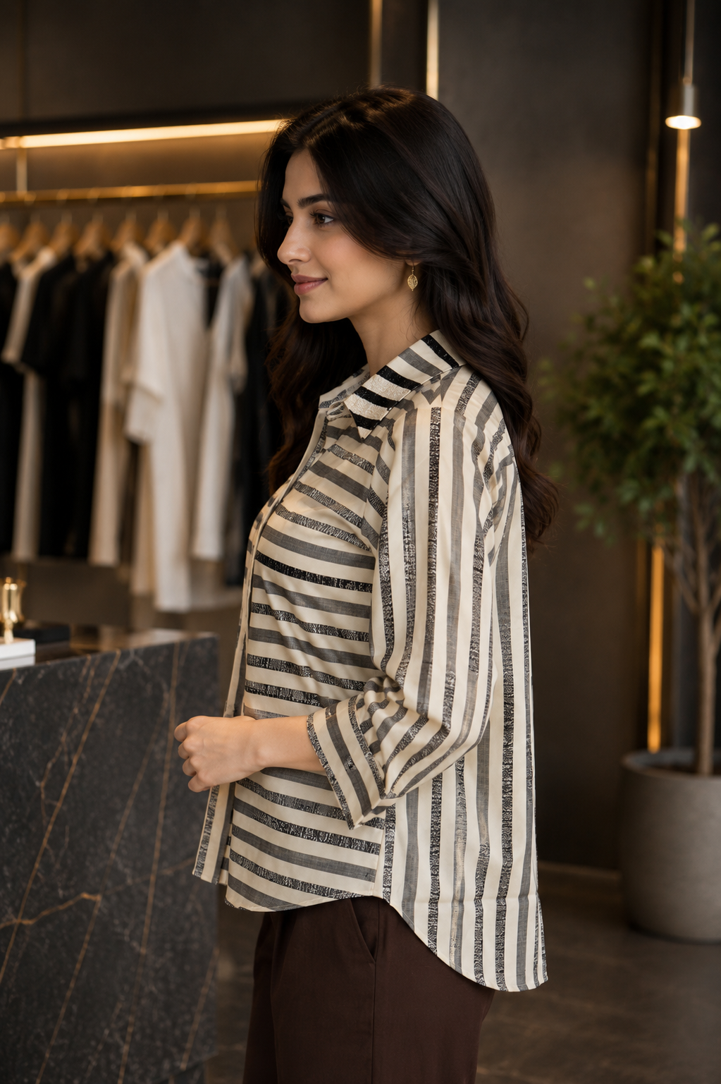 5005EM Elegant Dual Stripe Imported Top 5005EM-214-CRM - Image 2