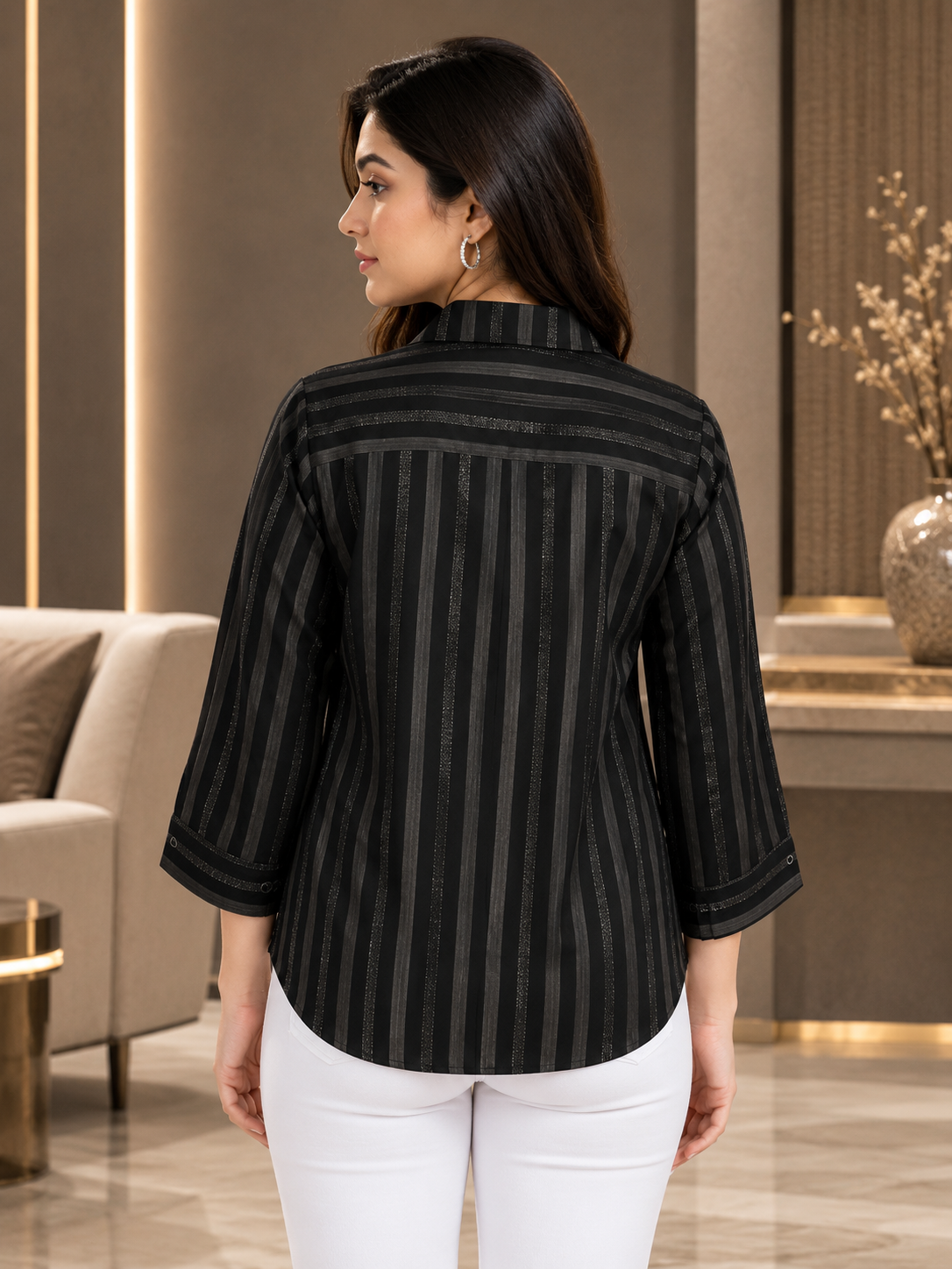 5005EM Elegant Midnight Stripe Imported Women's Top 5005EM-214-BLK - Image 3