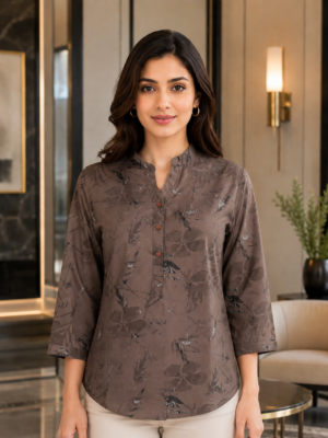 26436 Elegant Floral Printed Imported Fabric Top 26436-268-GRY