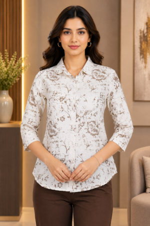 Women's Imported Printed Shirt – Ivory Taupe 2445-268-BRW