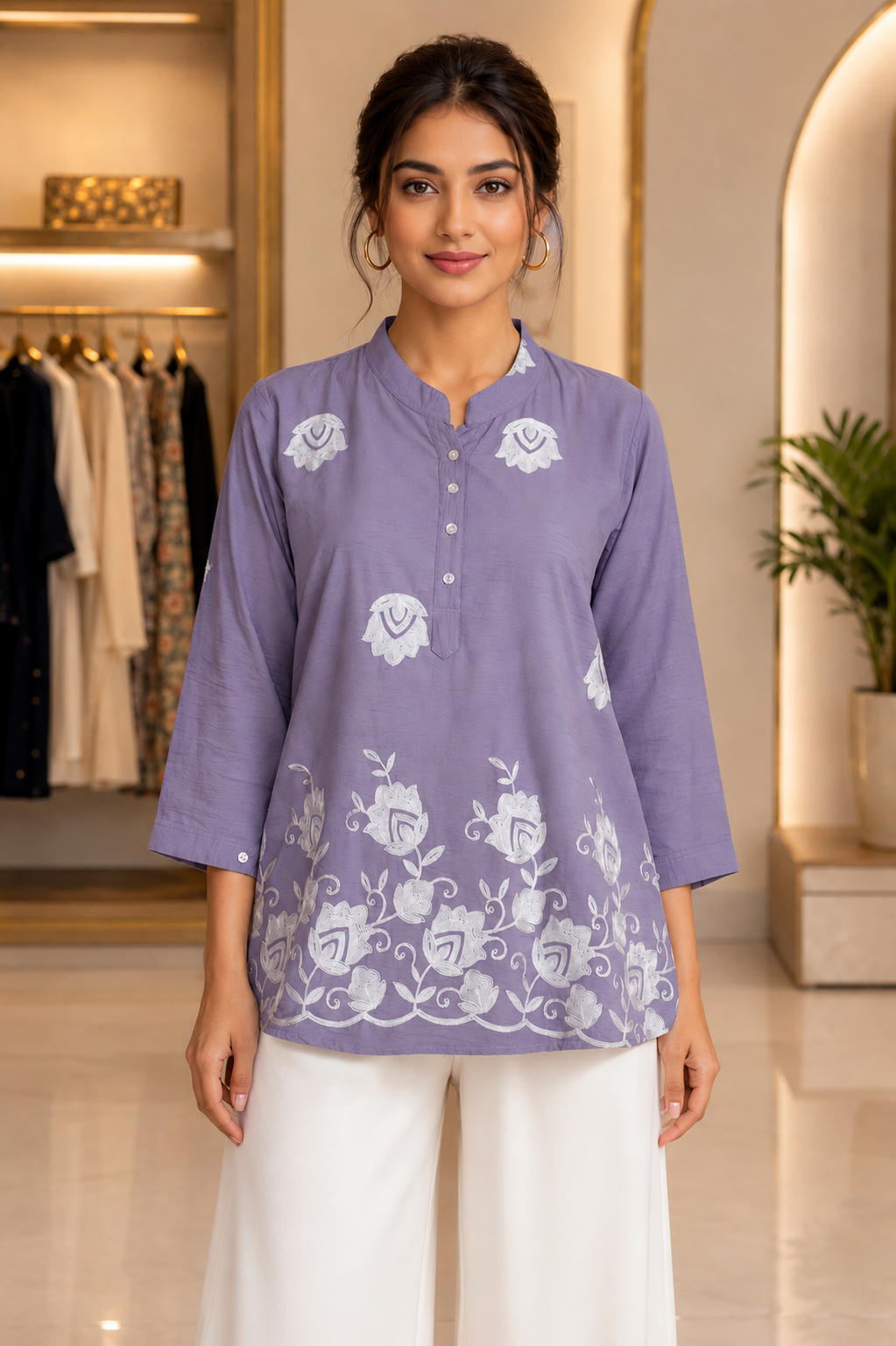 35276 Elegant Lavender Floral Embroidered Imported Top 35276-268-LAV