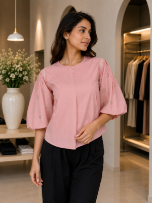 47615 Elegant Blush Pink Puff Sleeve Imported Top 47615-166-PNK