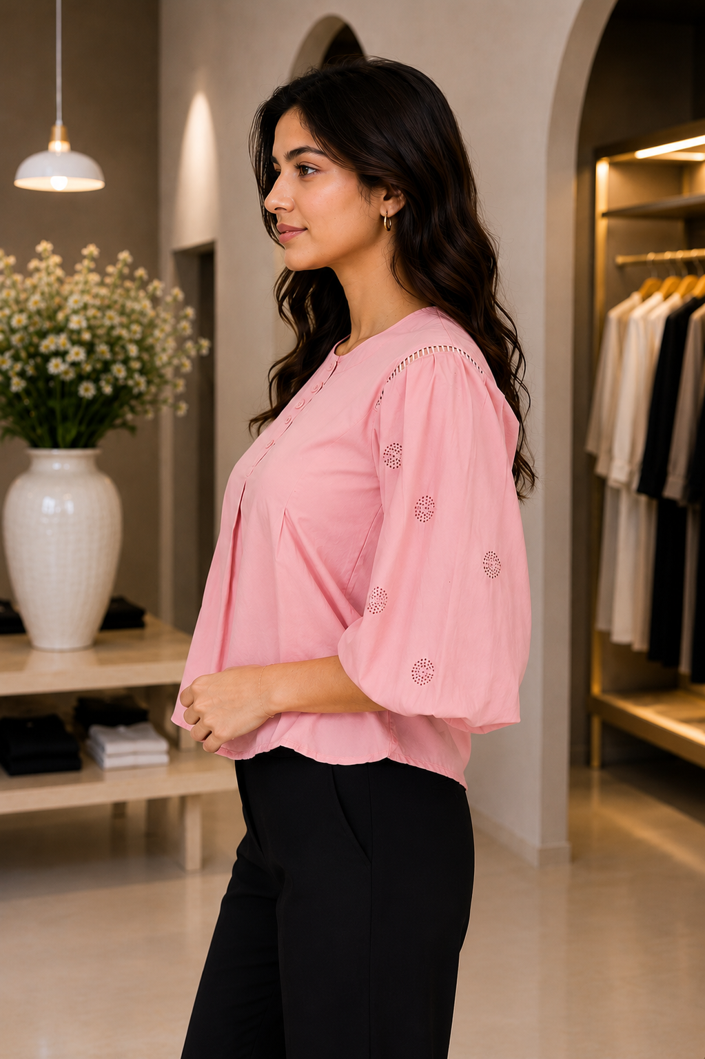 47615 Elegant Blush Pink Puff Sleeve Imported Top 47615-166-PNK - Image 4