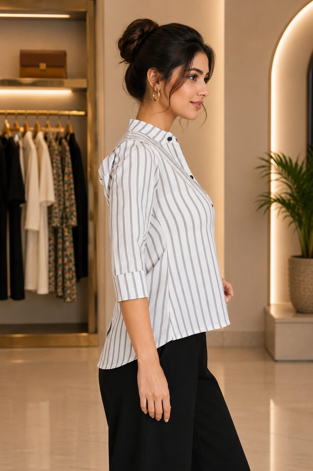 109773 Elegant White Striped Imported Fabric Women's Top 109773-268- D GRY - Image 4