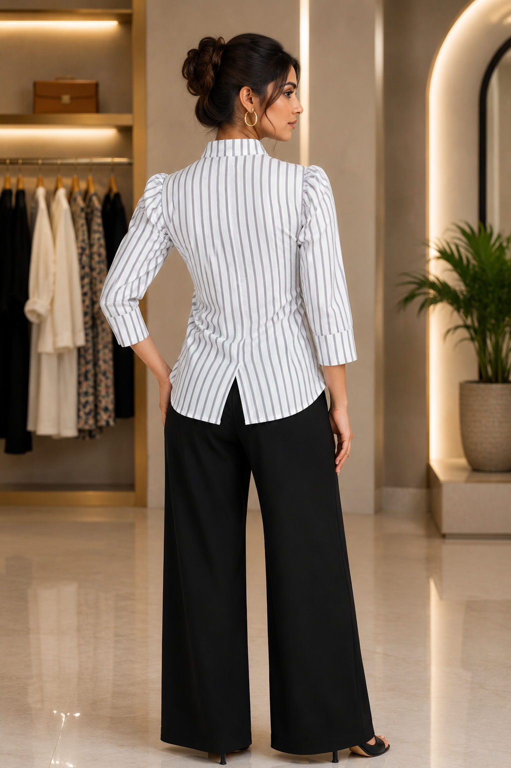 109773 Elegant White Striped Imported Fabric Women's Top 109773-268- D GRY - Image 3