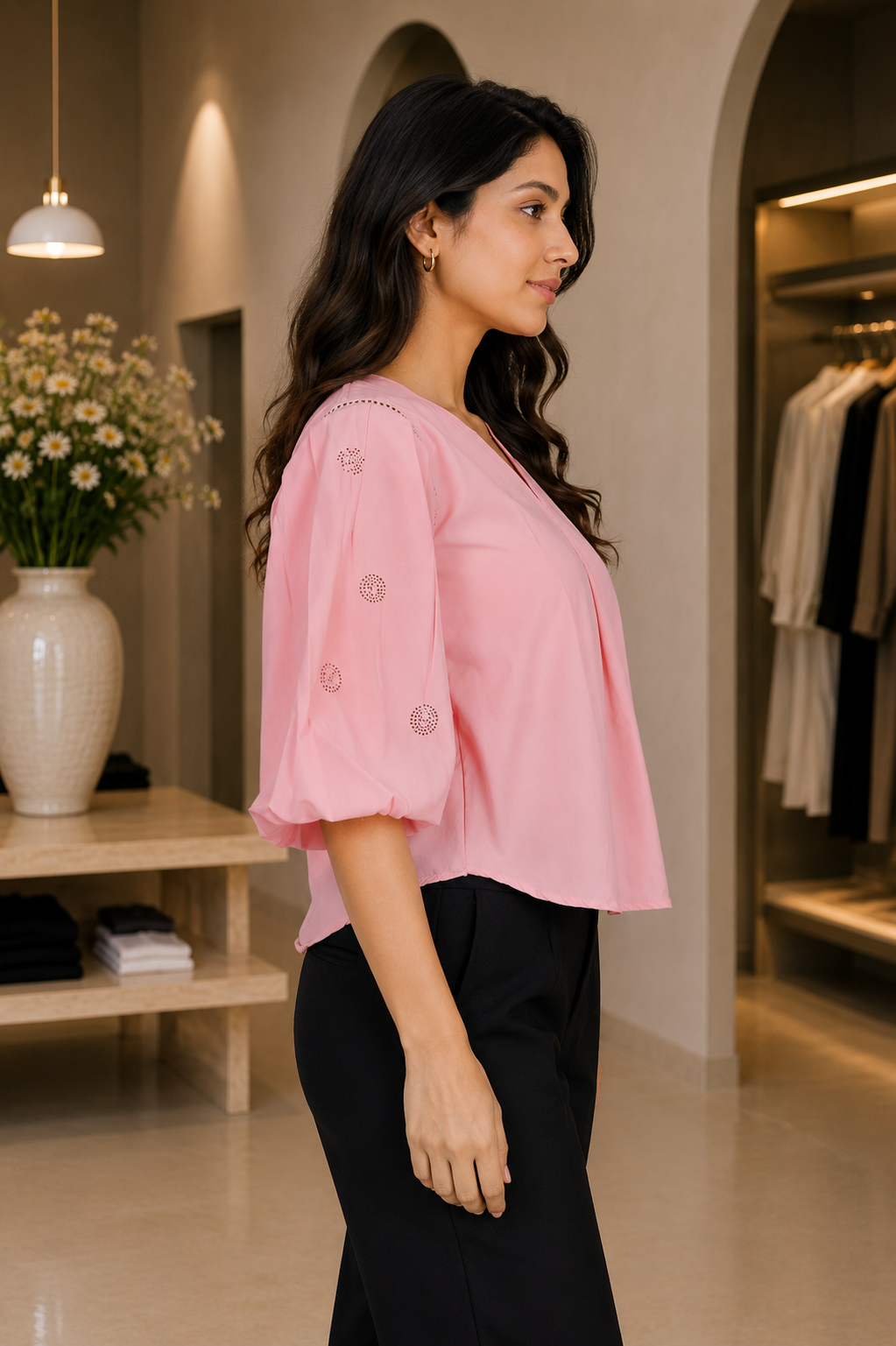 47615 Elegant Blush Pink Puff Sleeve Imported Top 47615-166-PNK - Image 2