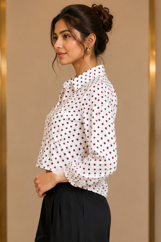 110890 Chic White & Red Polka Dot Imported Crop Shirt 110890-268-MRN - Image 4