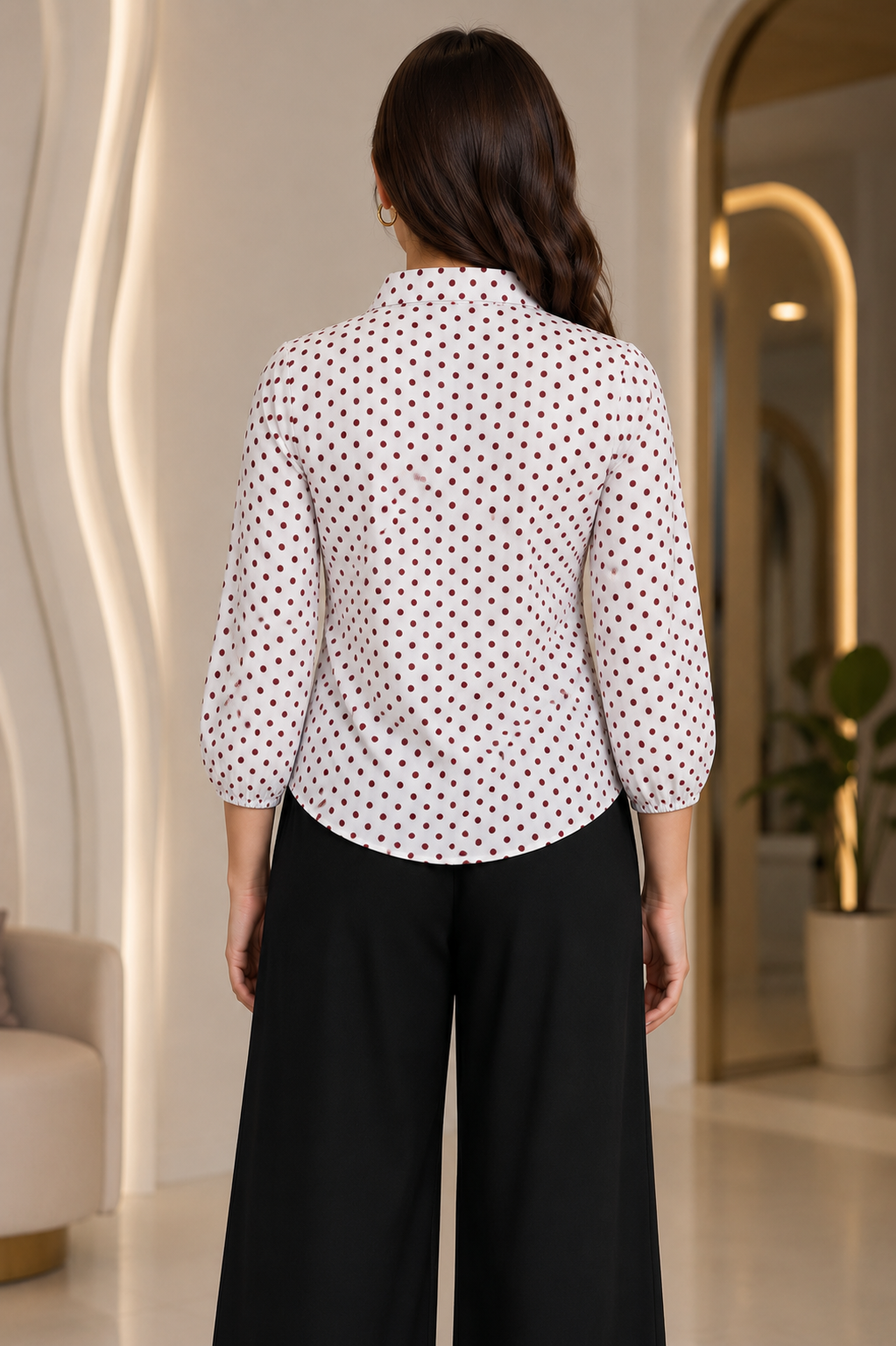 110890 Chic White & Red Polka Dot Imported Crop Shirt 110890-268-MRN - Image 3