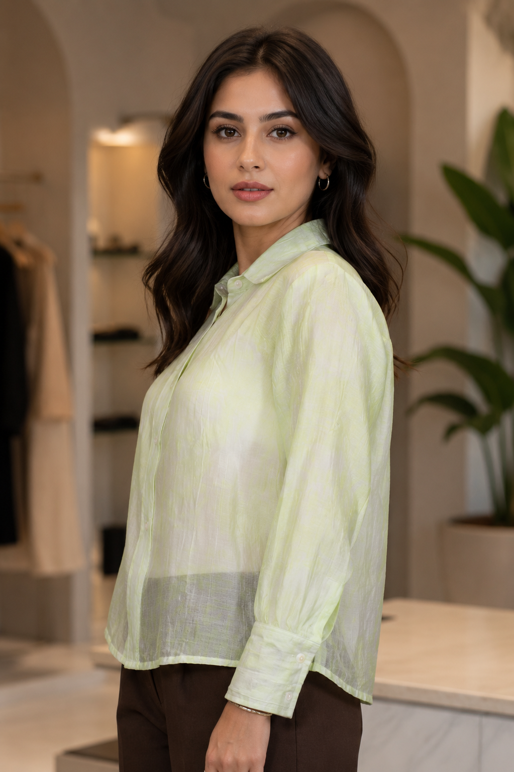 M10 Elegant Mint Green Imported Fabric Women's Top M10-405-GRN - Image 4