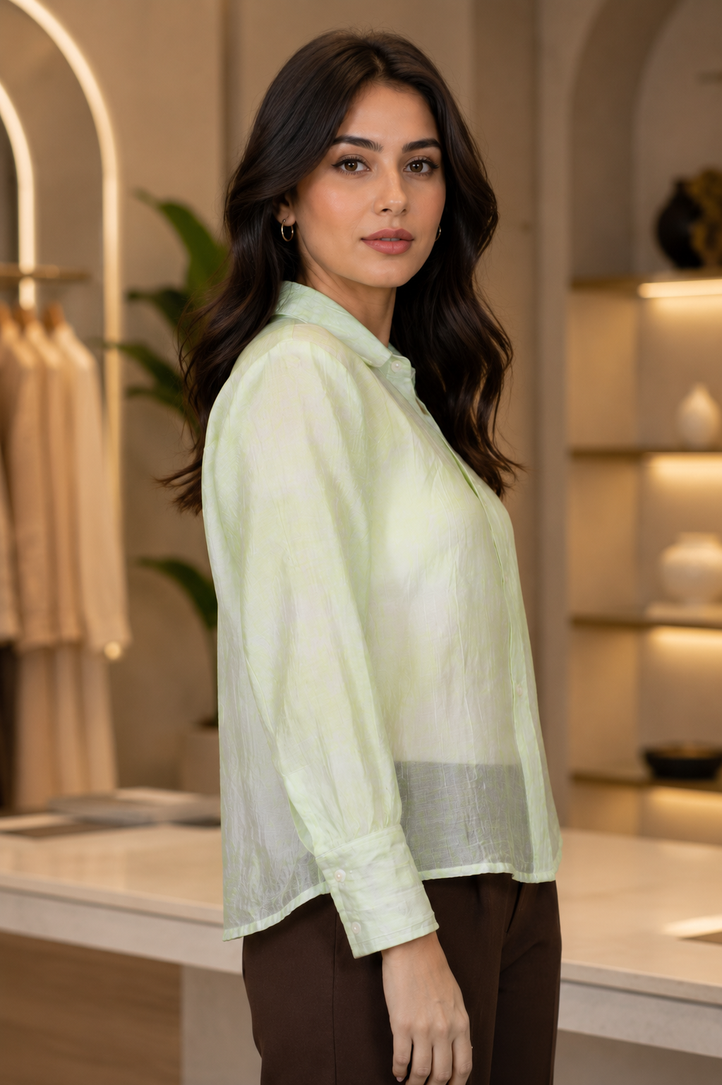 M10 Elegant Mint Green Imported Fabric Women's Top M10-405-GRN - Image 3