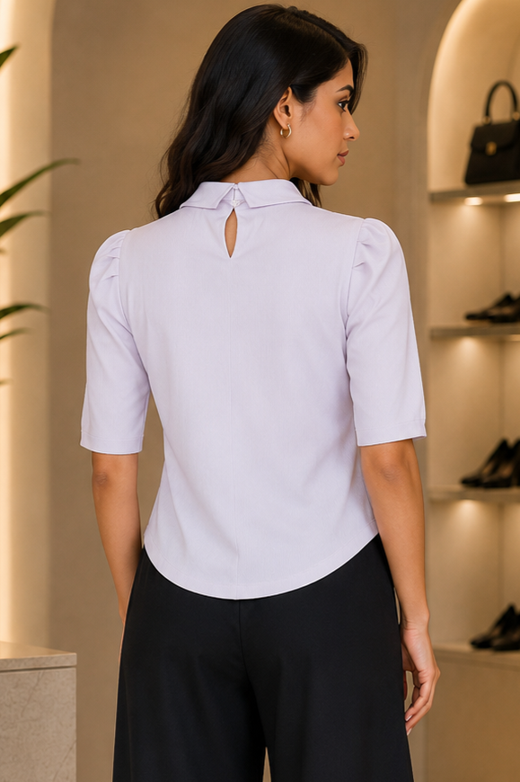 TP3206 Elegant Lavender Collared Imported Fabric Top TP3206-23-OFF WHT - Image 3