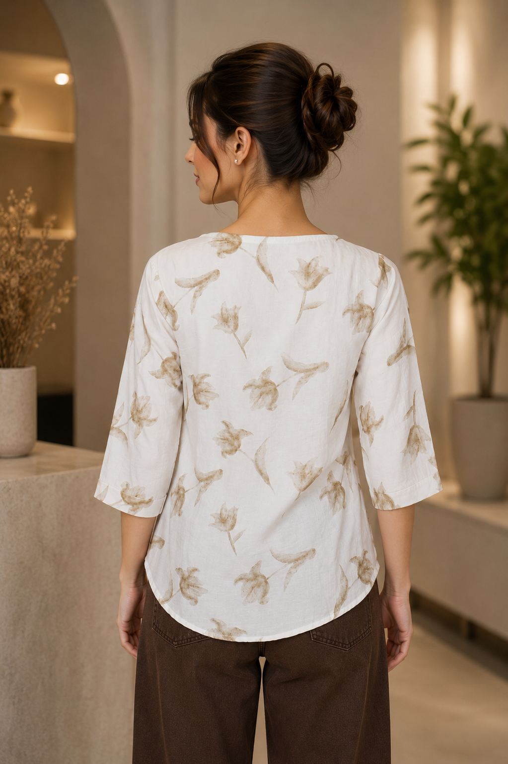 LD31 Elegant Ivory Floral Printed Imported Fabric Top LD31-427-WHT GLD - Image 3