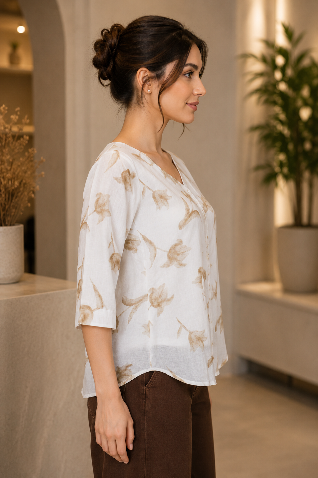 LD31 Elegant Ivory Floral Printed Imported Fabric Top LD31-427-WHT GLD - Image 2