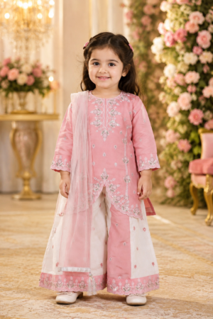 7174FL Elegant Cotton Girls' Sharara Set with Dupatta 7174FL-268-PNK