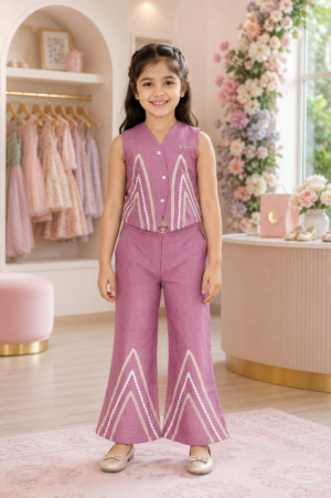 8833FL Elegant Imported Linen Girls' Plazo Set 8833FL-450-ONN
