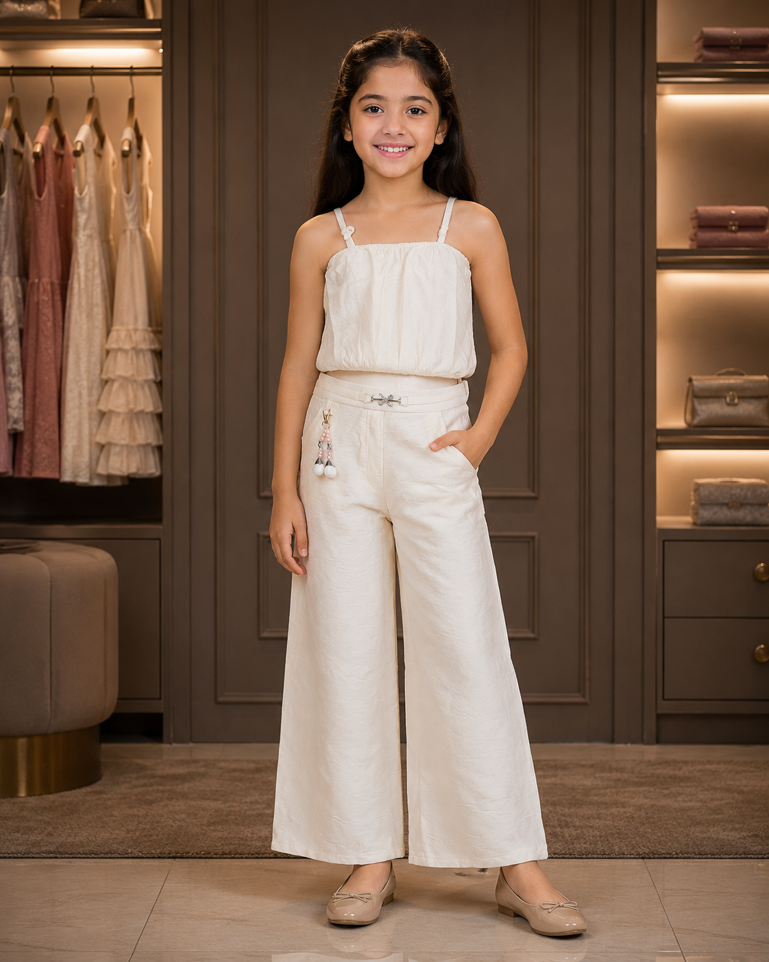553EM Elegant Ivory Imported Sequin Palazzo Set for Girls 553EM-450-PCH - Image 5