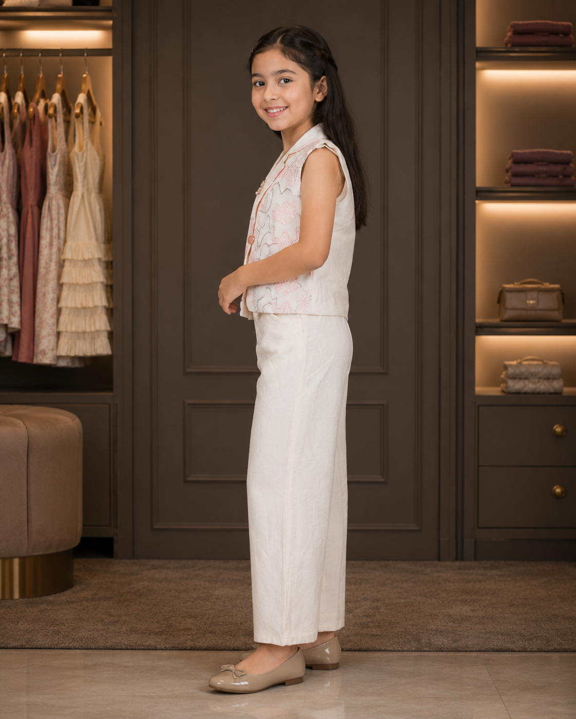 553EM Elegant Ivory Imported Sequin Palazzo Set for Girls 553EM-450-PCH - Image 4