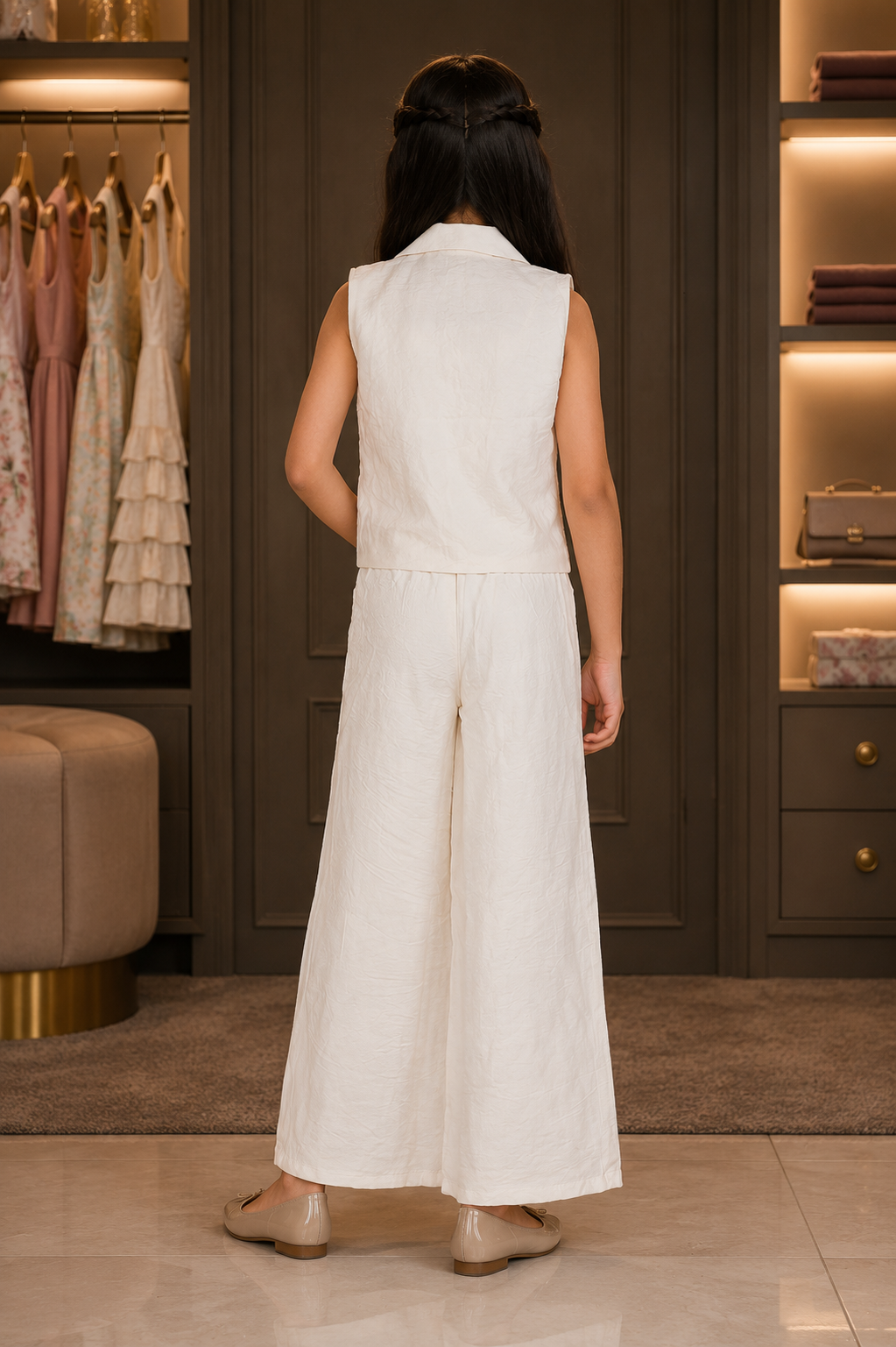 553EM Elegant Ivory Imported Sequin Palazzo Set for Girls 553EM-450-PCH - Image 3