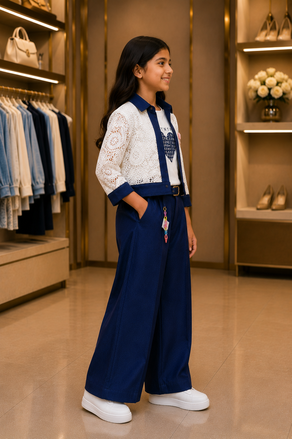 625EM Elegant Imported Fabric Girls' 3-Piece Plazo Set 625EM-450-BLU - Image 5