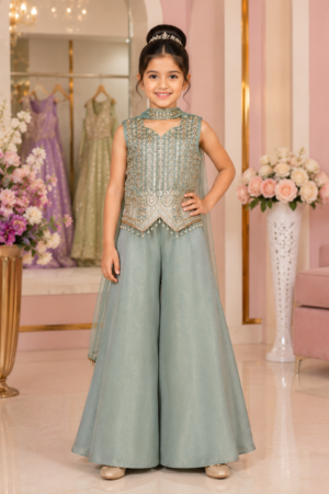 9913 Imported Fabric Designer Sage Green Palazzo Set for Girls 9913-333-PNK