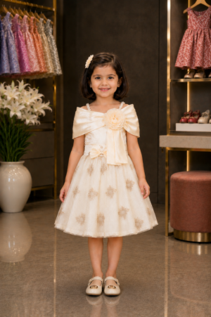 26097EM Elegant Ivory Imported Linen Party Skirt Set for Girls 26097EM-450-CRM