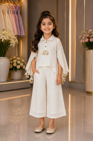 26112 Elegant Ivory Imported Linen Palazzo Set for Girls 26112-450-CRM