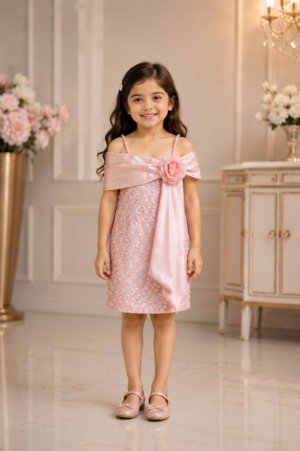 36082 Blush Pink Sequin Imported Fabric Middy Dress for Girls 36082-450-PNK