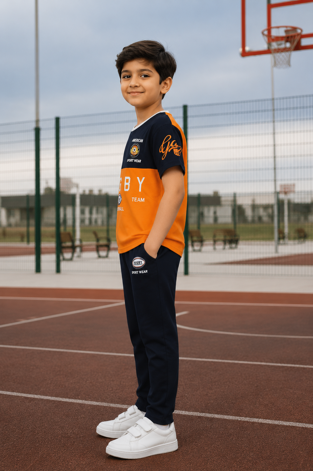 13435LT Boys Premium Hosiery Cotton Cord Set | Sporty Casual Co-Ord Set for Kids 13435LT-268-ORG - Image 2