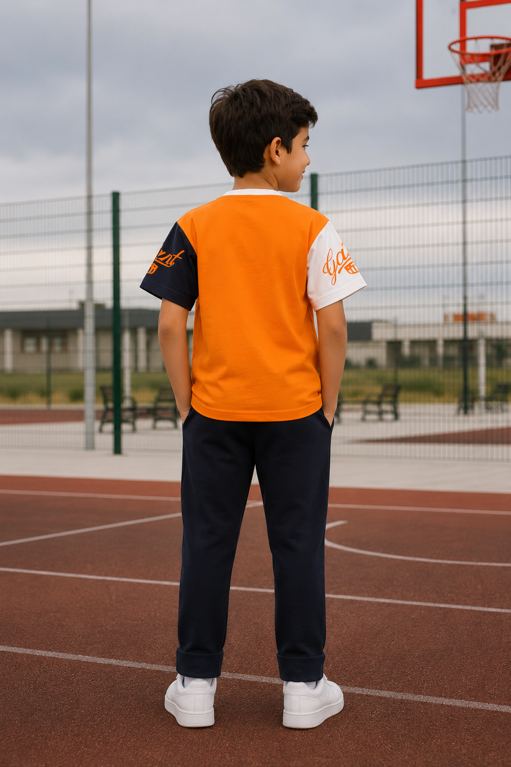13435LT Boys Premium Hosiery Cotton Cord Set | Sporty Casual Co-Ord Set for Kids 13435LT-268-ORG - Image 4